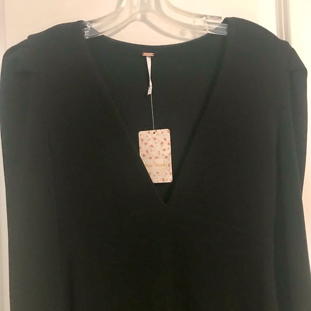 New FREE PEOPLE Talk About It Black Long Sleeve Mini Dress NWT - Picture 9 of 16